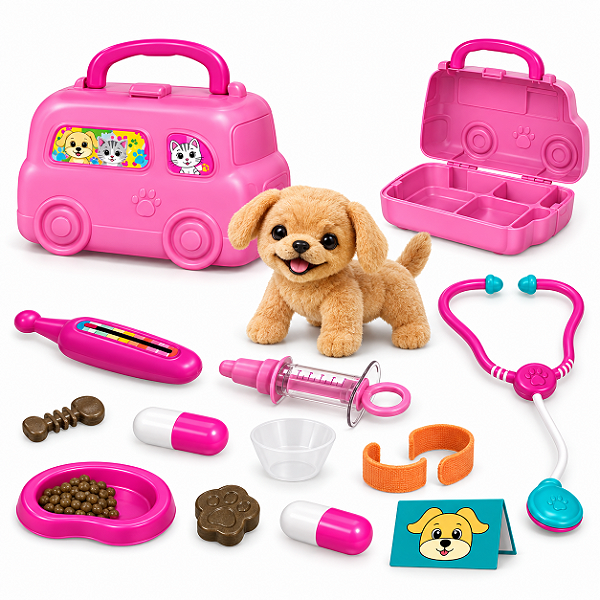 Kit Veterinário Infantil c/ Maleta e Cachorrinho 15 Pçs
