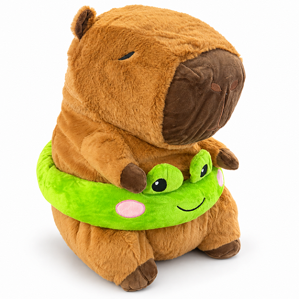 Brinquedo Capivara de Pelúcia Com Boia de Sapo de 40cm