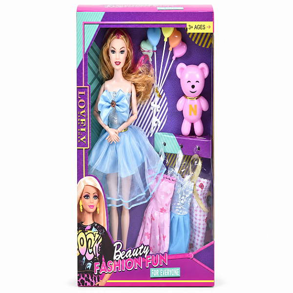 Boneca com Ursinho, Roupas e Balões - Modelos Sortidos