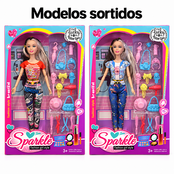 Boneca Fashion Sparkle c/ Acessórios Modelos Sortidos