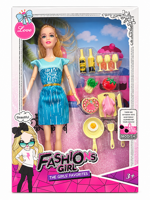 Boneca Fashion c/ Acessórios de Cozinha Modelo Sortido