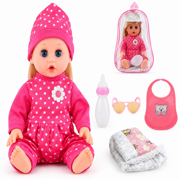 Brinquedo Boneca Bebê com Mochilinha e Acessórios