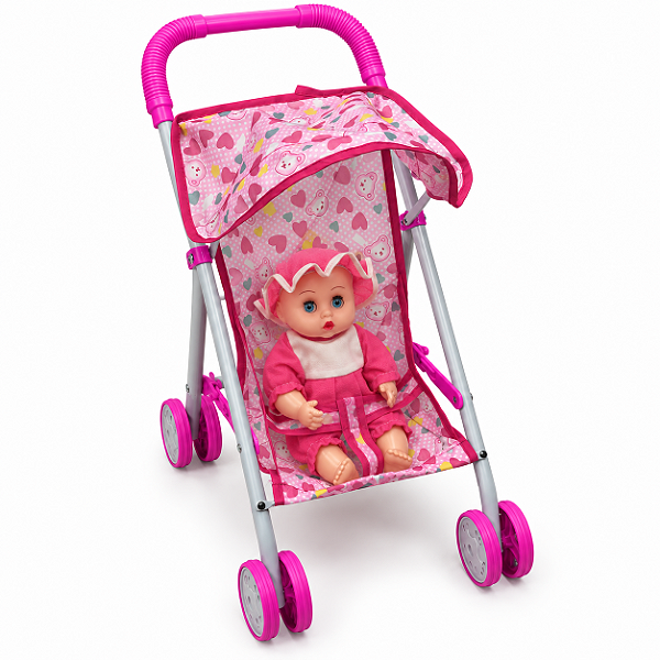 Boneca Bebê c/ Carrinho de Passeio Infantil Sortido