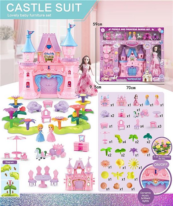 Brinquedo Castelo Infantil com Bonecas Móveis Luz e Som