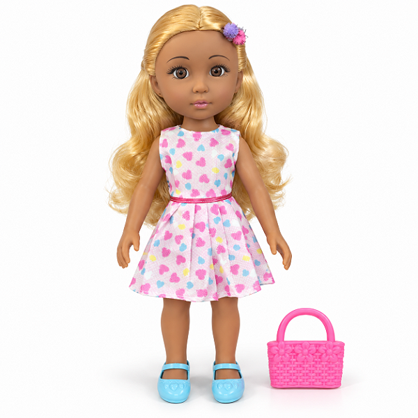 Boneca Negra 33cm com Vestido e Bolsinha