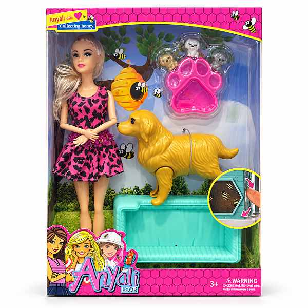 Brinquedo Kit Boneca com Cachorro e Acessórios