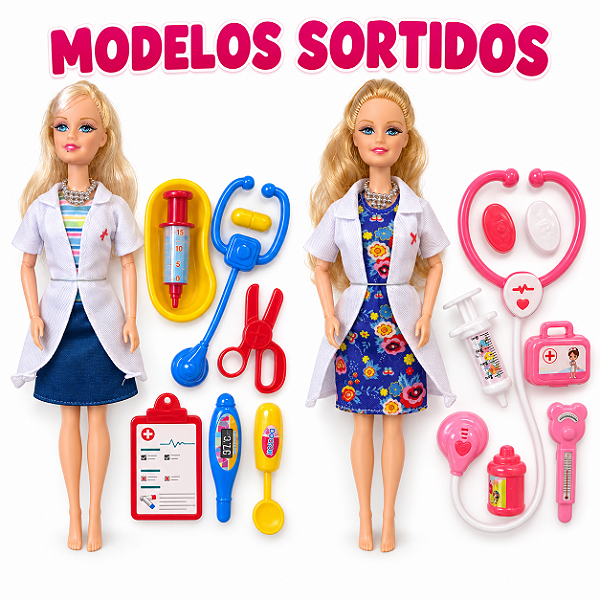 Brinquedo Boneca Médica 30cm com Acessórios Modelo Sortido