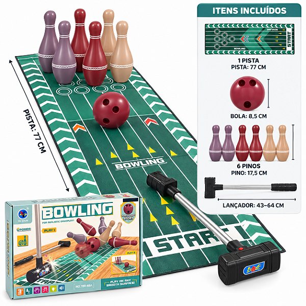 Brinquedo Jogo de Boliche Infantil com Pista e Lançador com Som