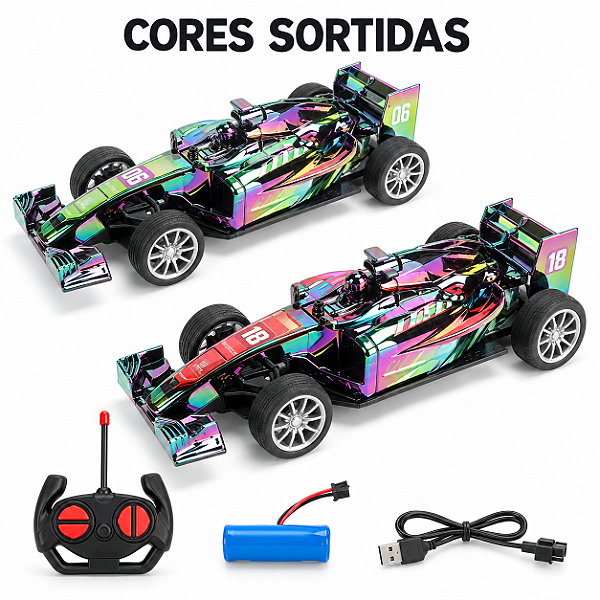 Carrinho Fórmula 1 Controle Remoto UV Recarregável Sortido