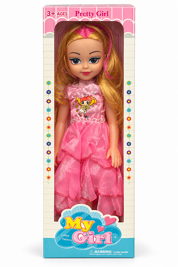 Brinquedo Boneca My Girl 40 cm com Vestido Rosa