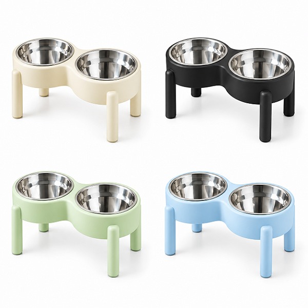 Comedouro/Bebedouro Pet Elevado 10cm c/ Potes em Inox 250ml