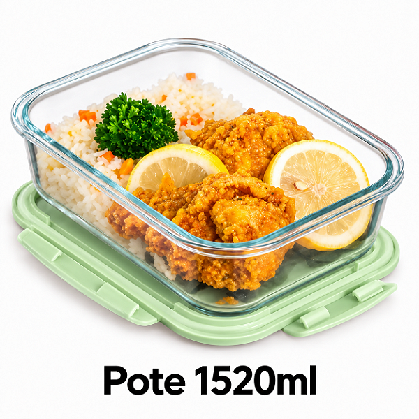 Pote Hermético Marmita Vidro Tampa Plástico com Trava 1520ml