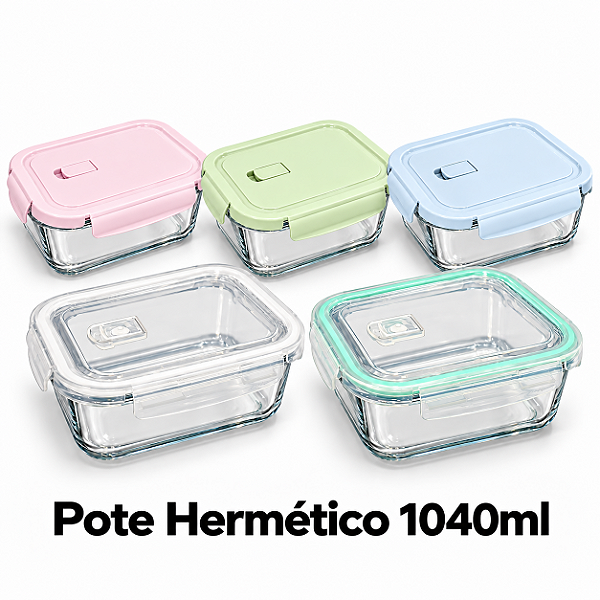 Pote Hermético Marmita Vidro Tampa Plástico com Trava 1040ml