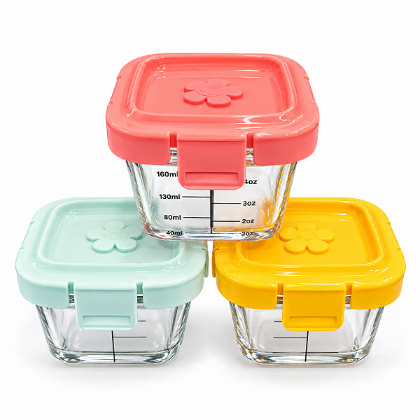 Mini Pote Hermético de Vidro com Tampa Plástica e Trava 160ml