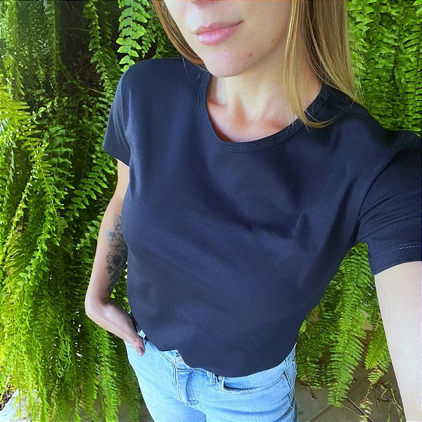 Camiseta Básica Feminina - Azul marinho
