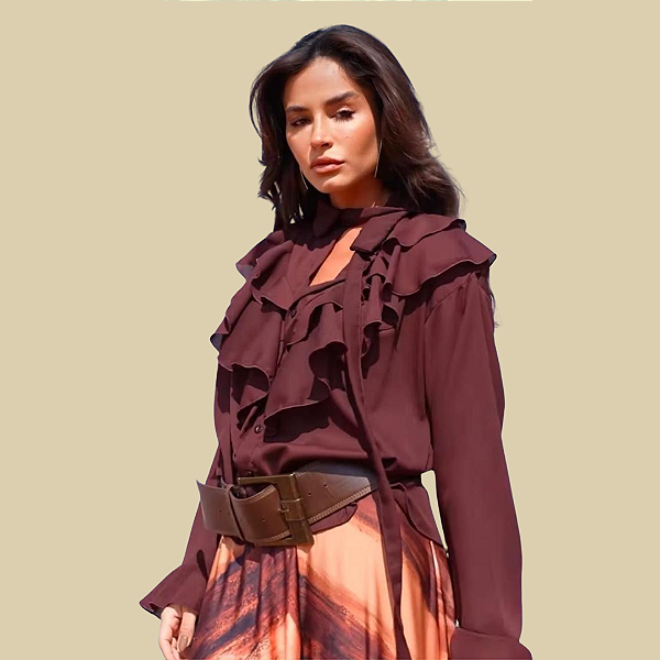 Camisa em crepe com babados fluidos