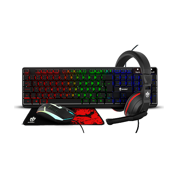 Combo Gamer Starter EG54 Evolut - Teclado, Mouse, Headset e Mousepad