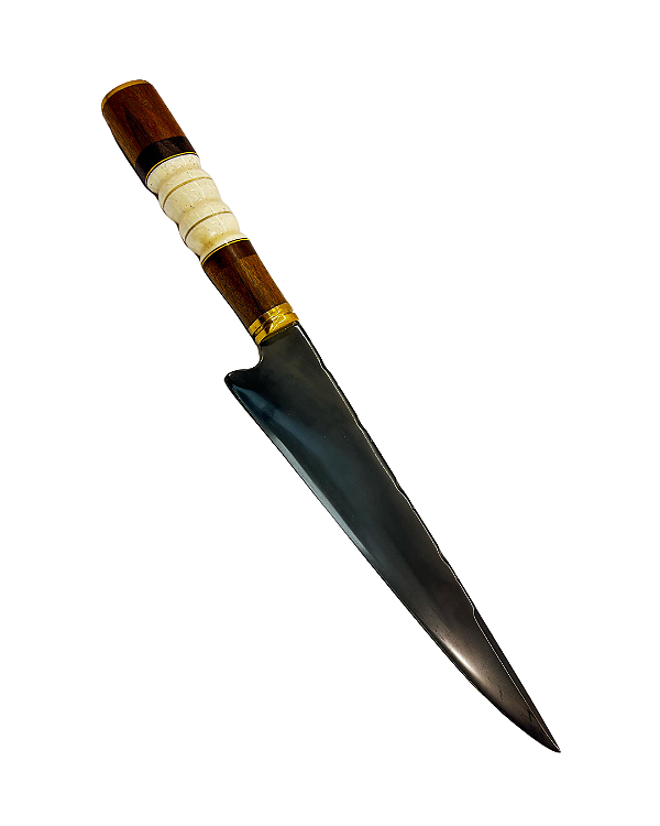 Faca Churrasco Carbon 1070 – Cabo em Madeira de Lei e Osso Torneado