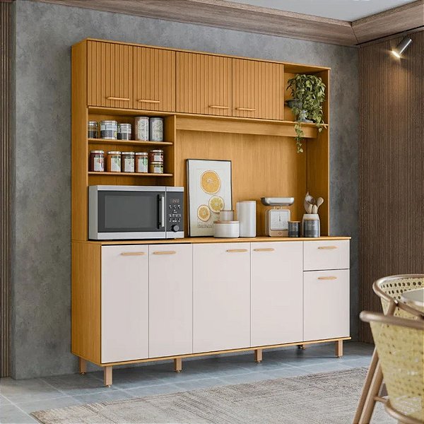 KIT COZINHA NURIA - FREIJO/RIPADO/OFF ACETINADO