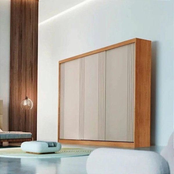 ROUPEIRO OSLO 3 PORTAS DE CORRER C/2 GAVETAS 6 PRAT C/PES - NATURALE/OFF WHITE