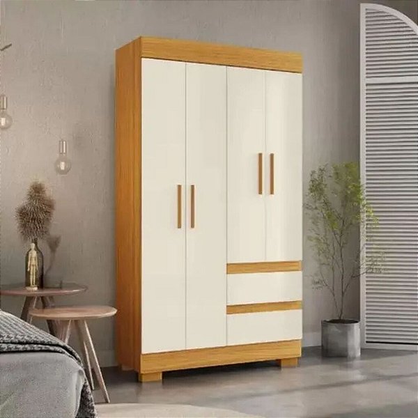 ROUPEIRO DE SOLTEIRO 4 PORTAS - CINAMOMO/OFF WHITE MAYA