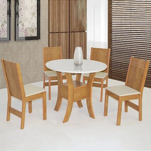Conjunto de Mesa Redonda Ayla com 4 Cadeiras Elane
