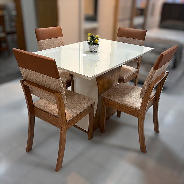 MESA LUIZA 1200 VIDRO + CADEIRA MILLA PLUS COM 04 UN