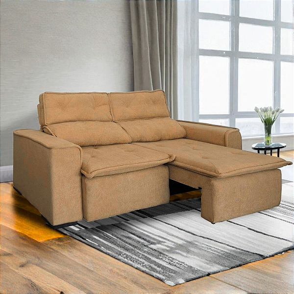 SOFÁ RETRÁTIL E RECLINÁVEL MEDELLIN 3 LUGARES - LINHO CARAMELO