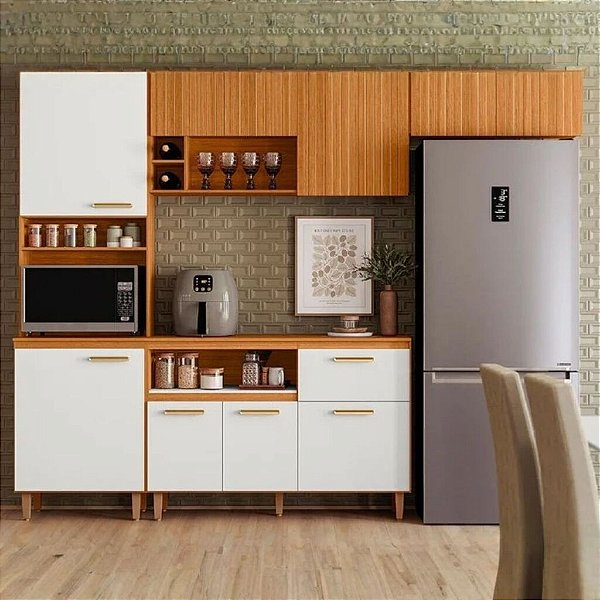 COZINHA MODULADA SICICLIA - FREIJÓ UV/OFF ACETINADO/RIP FRI)