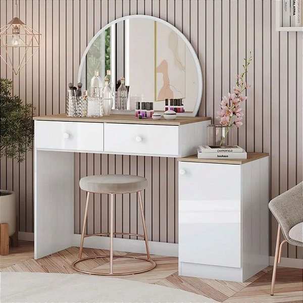 Penteadeira Agnes 1Pt 2Gav Branco/Jequitiba HP