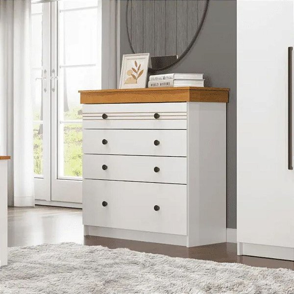 COMODA ENGLAND 4 G BRANCO BRILHO/FREIJO