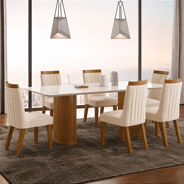 MESA DARA COM 6 CADEIRAS - SUEDY CREME