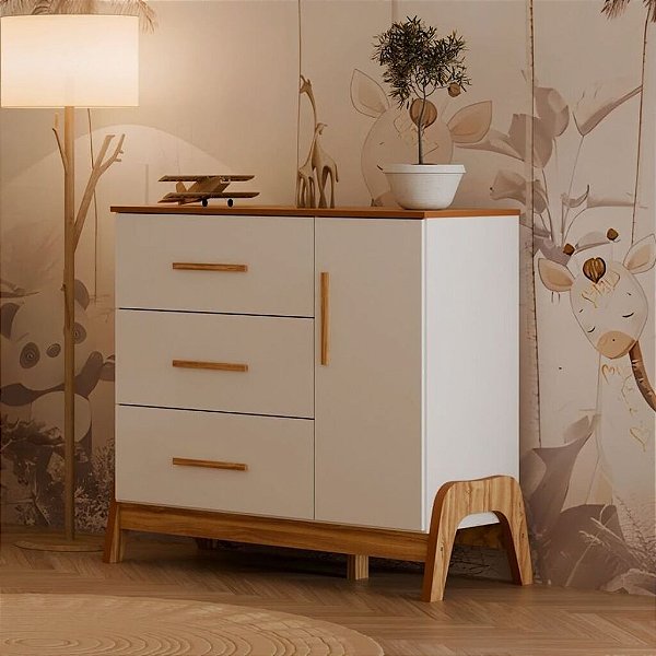 COMODA GUTI RETRO 1 PT - BRANCO BRILHO/AMENDOA