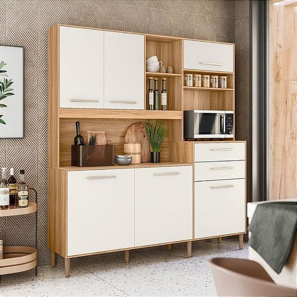 KIT COZINHA SALSA - FREIJO/OFF WHITE CRISTAL PTA FECHADA