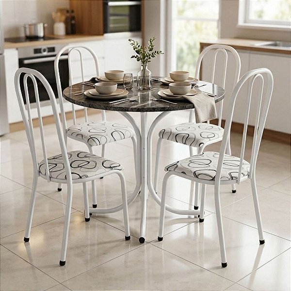 MESA MADRI RED 4 CADEIRAS LUXO BRANCA