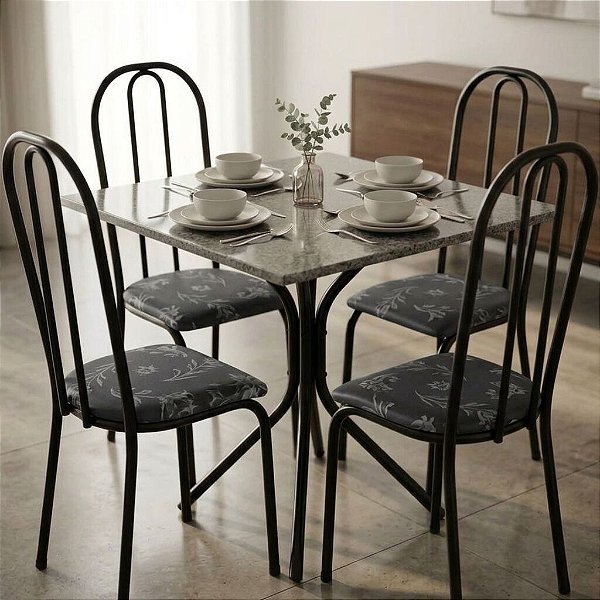 MESA MADRI RED - 4 CADEIRAS LUXO PRETA
