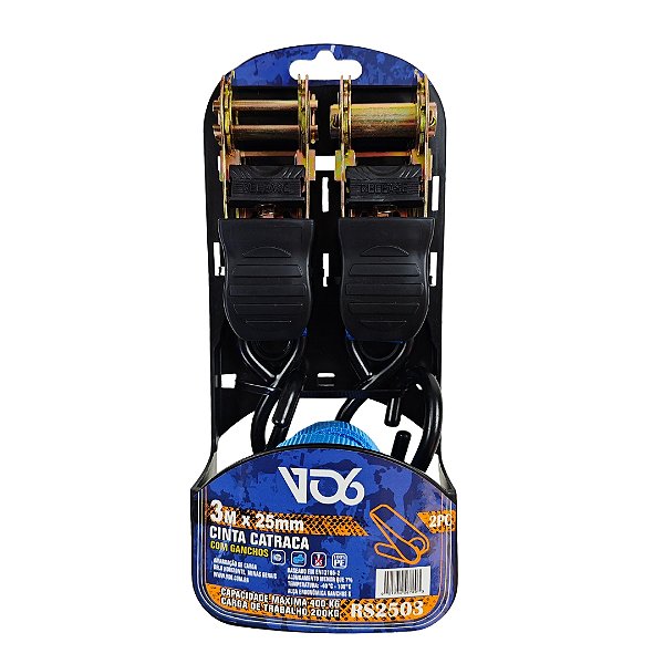 Kit com 2 Cintas com Catraca 25mm x 3m – Gancho Tipo S – 200kg