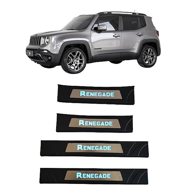 Soleira LED Jeep Renegade 2017 a 2025 – Aço Escovado com Iluminação Azul