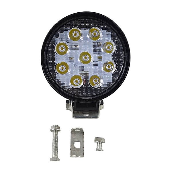 Farol Auxiliar LED Redondo 27W 9 LEDs Preto 11 cm