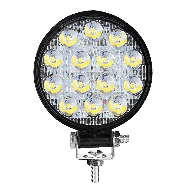 Farol Auxiliar LED Redondo 42W 14 LEDs 12V e 24V para Veículos Off-Road