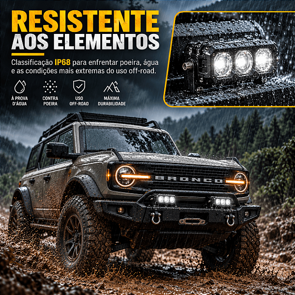 Farol Auxiliar LED 170W 8500LM 12V 24V Alto e Baixo 6500K 3200K IP68 Universal Off-Road