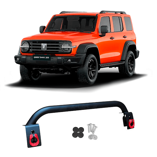 Nudge Bar Dianteiro GWM Tank 300 – Barra Tubular com Suporte para Faróis e Ganchos Vermelhos