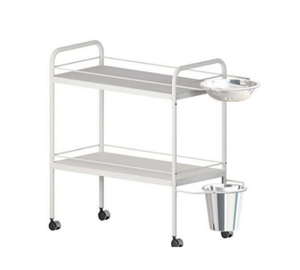 Carro Curativo com 4 rodas - Pintado - Com Balde e Bacia em Inox