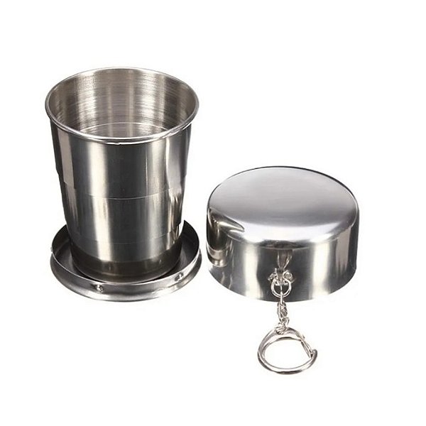 Chaveiro Copo Retrátil 150ml | Aço Inox Compacto para Viagem e Aventura