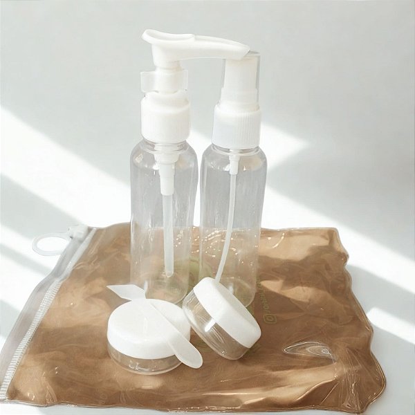 Kit de Frascos Transparentes para Viagem – Orbital Ecoshop | 4 Peças com Nécessaire Ziplock