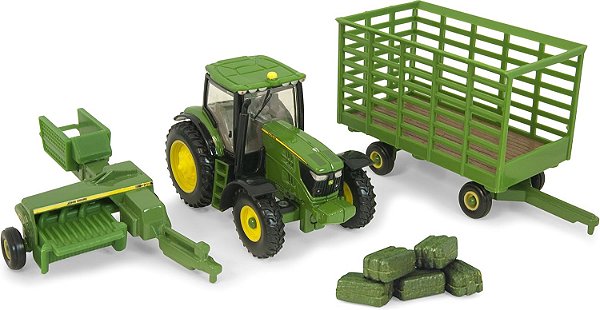 Miniatura Play Set John Deere Trator 6210R Enfardadeira 1/64 ERTL