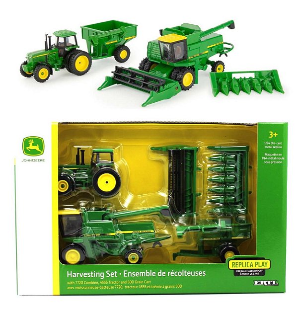 Conjunto Miniaturas Jonh Deere 1/64 Trator e Colheitadeira