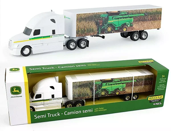 Miniatura Caminhão Ertl John Deere Freightliner Semi com Carreta X9 John Deere Escala 1/64