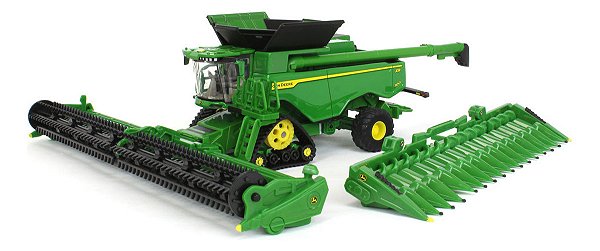 Miniatura Colheitadeira Ertl John Deere X9 1100 com Esteiras Dianteiras e Plataforma de Milho Escala 1/64