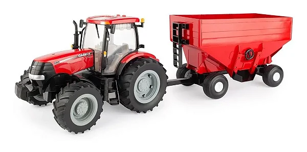 Miniatura Trator Case IH Puma 170 com Vagão Graneleiro 1/16 ERTL Tomy Big Farm
